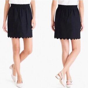 J. Crew Black Linen Elastic Paper-bag Waist Scallop Hem Mini Skirt Size 20
